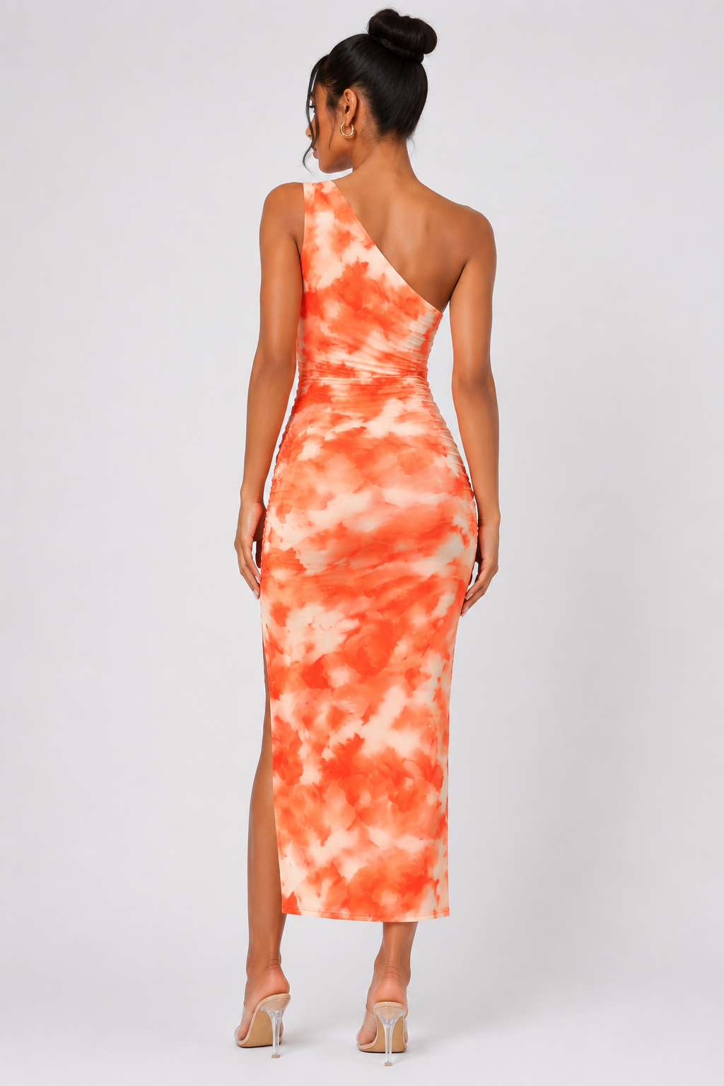 Women's One Shoulder Tie Dye Ruched Maxi Dress  Elegant Split Bodycon Holiday, Wedding Guest & Summer Occasion Dress