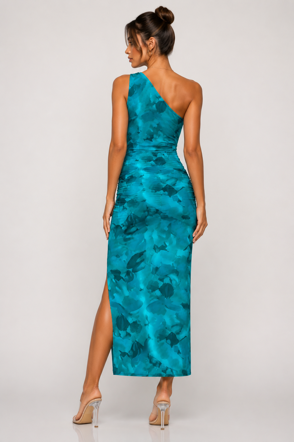 Women's One Shoulder Tie Dye Ruched Maxi Dress  Elegant Split Bodycon Holiday, Wedding Guest & Summer Occasion Dress