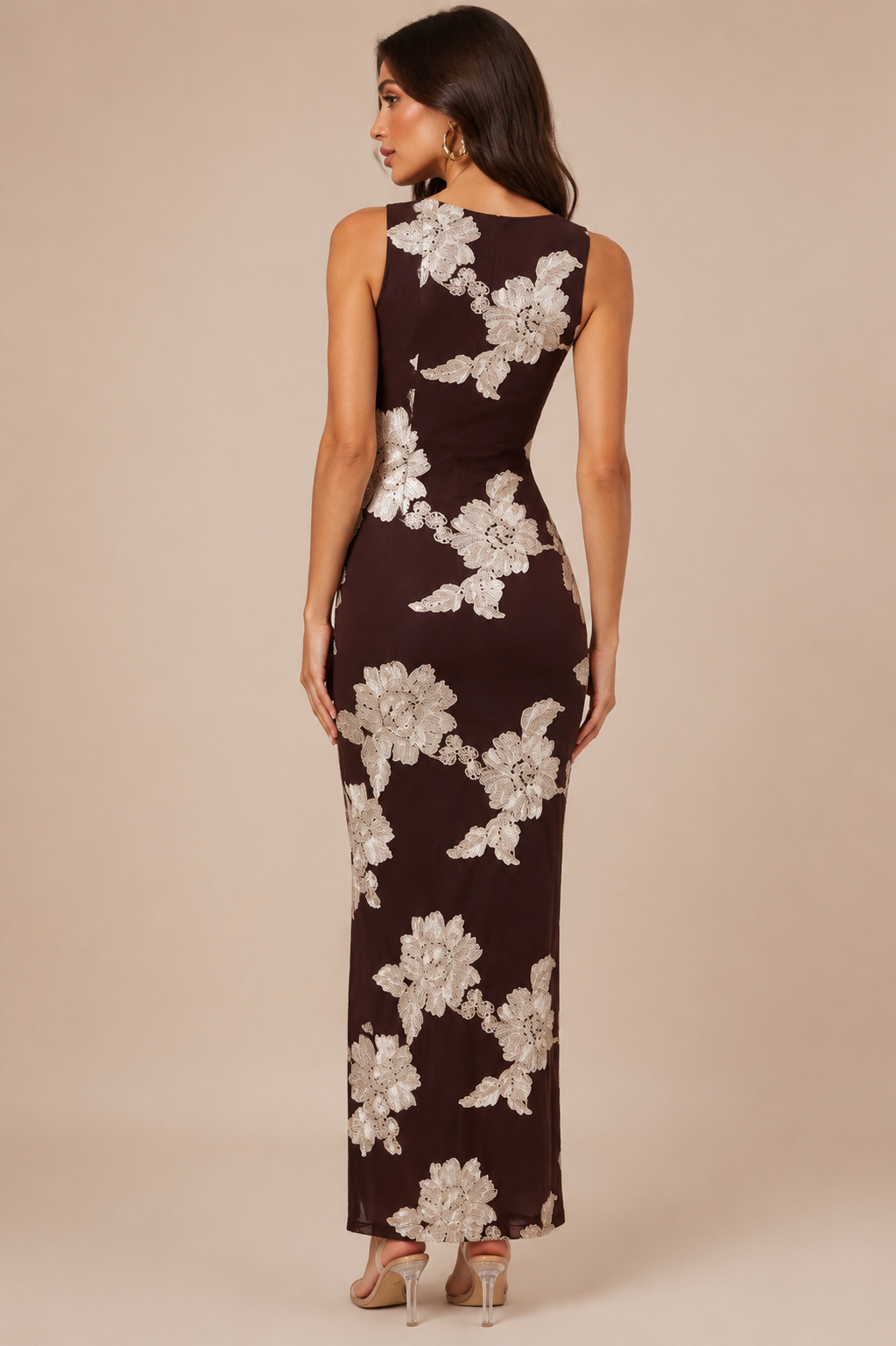 Women's 3D Floral Appliqué Bodycon Maxi Dress Sleeveless Elegant Evening Party & Wedding Guest Dress