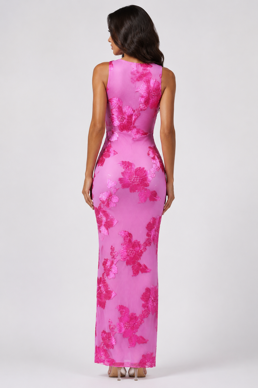 Women's 3D Floral Appliqué Bodycon Maxi Dress Sleeveless Elegant Evening Party & Wedding Guest Dress
