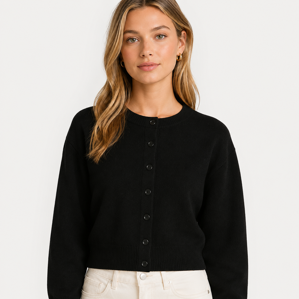 Women's Classic Button Up Knit Cardigan  Long Sleeve Round Neck Soft Lightweight Sweater