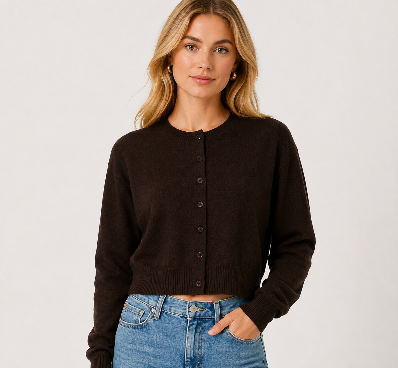 Women's Classic Button Up Knit Cardigan  Long Sleeve Round Neck Soft Lightweight Sweater