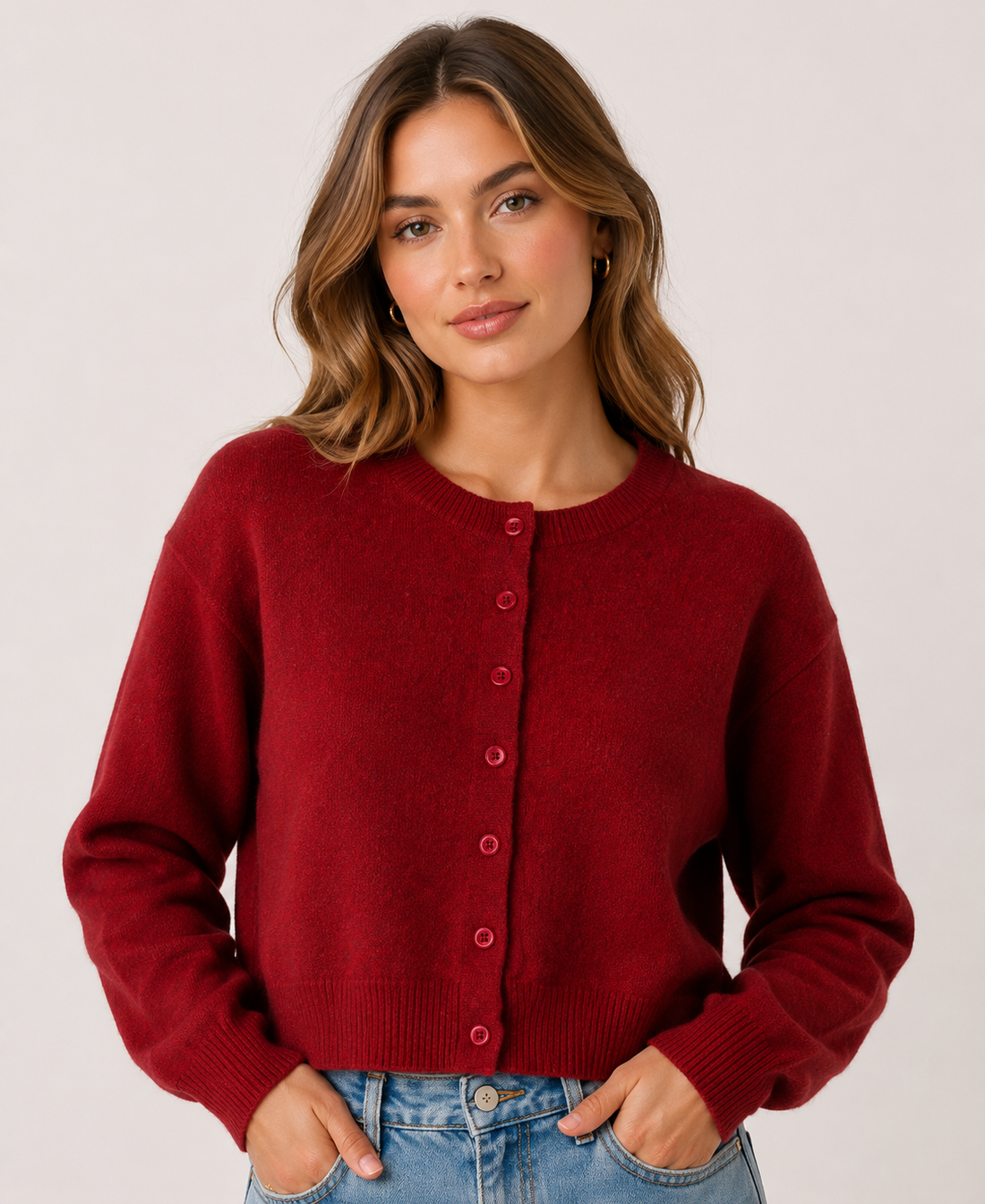 Women's Classic Button Up Knit Cardigan  Long Sleeve Round Neck Soft Lightweight Sweater