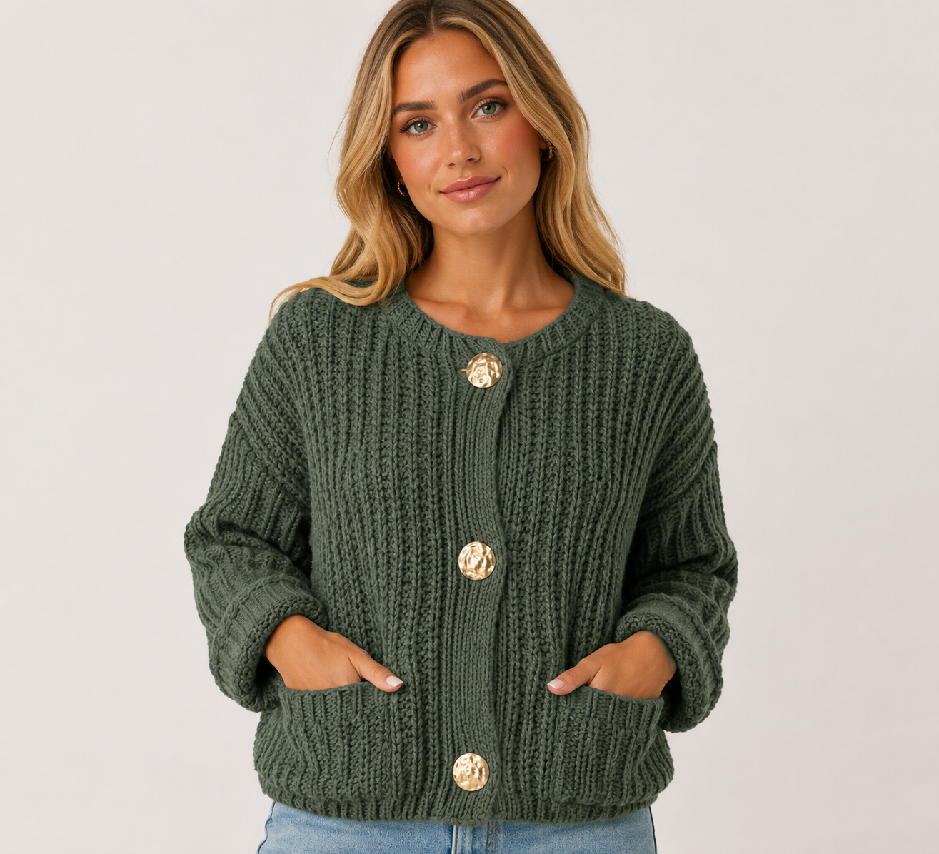 Women's Chunky Knit Button Up Cardigan Long Sleeve Soft Winter Sweater