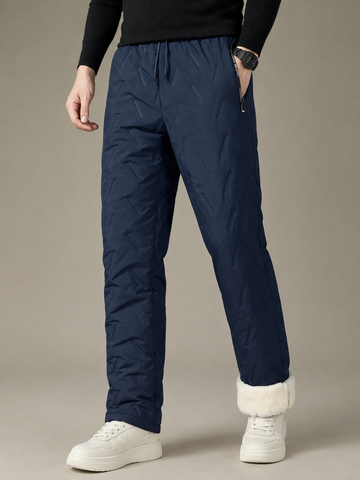 Men’s Navy Blue Warm Textured Casual Trousers  Drawstring Jogger Style