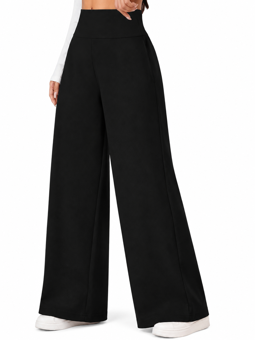 Women’s Black High-Waisted Wide-Leg Pants Casual Comfort Trousers