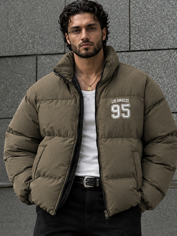 Men’s Olive Green Puffer Jacket Quilted Winter Jacket