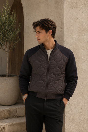 Men’s Quilted Bomber Textured Padded Zip-Up Jacket