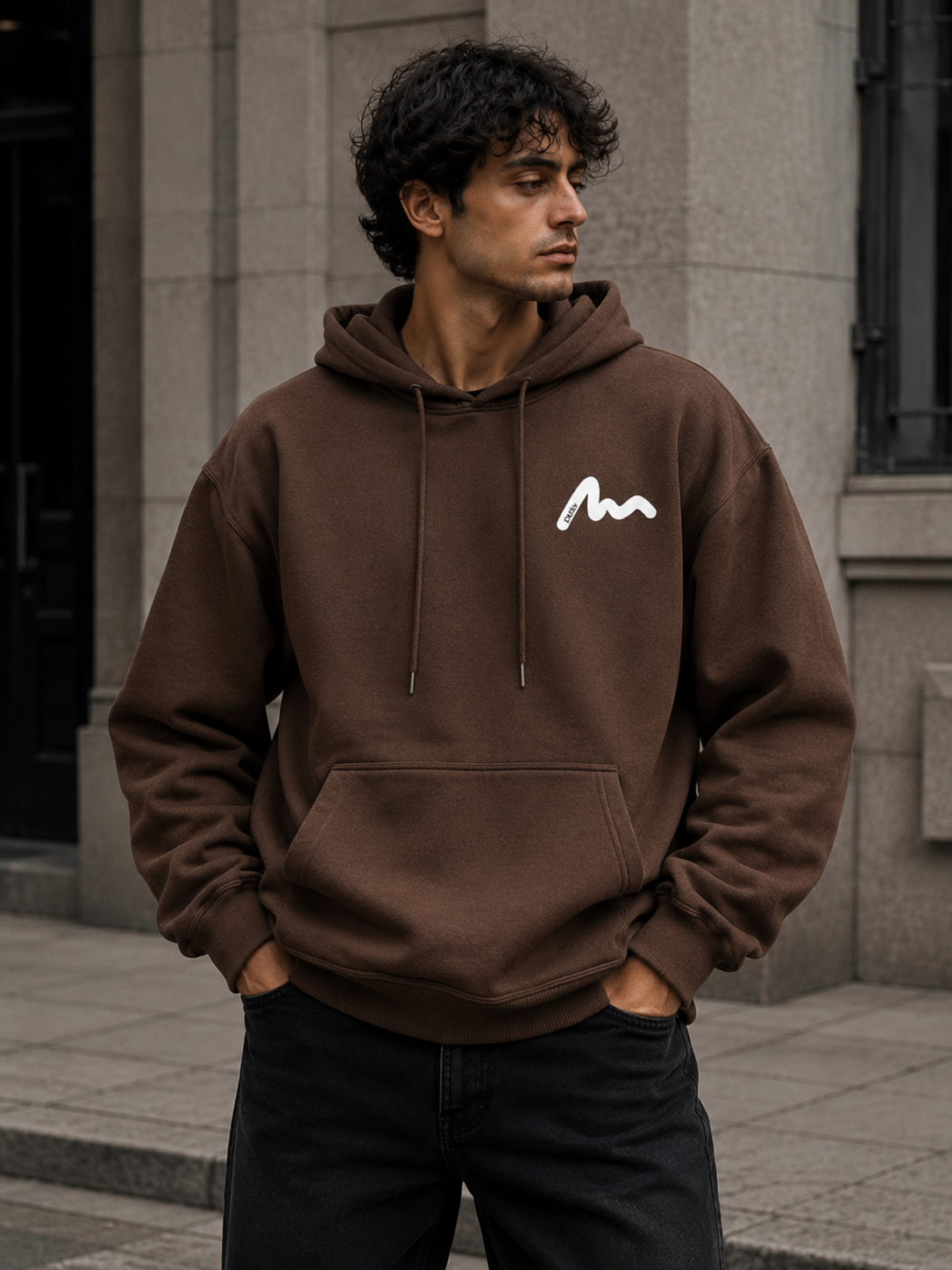 Men’s Brown Pullover Hoodie with Front Kangaroo Pocket