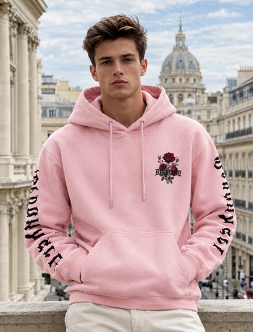 Pink Rose Graphic Pullover Hoodie for Men