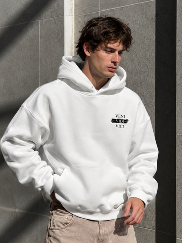 Men’s White Oversized Graphic Hoodie Premium Casual Streetwear Sweatshirt