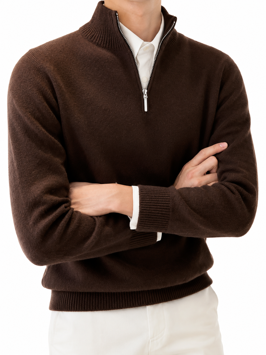 Men’s Beige Quarter Zip Fleece Sweatshirt Brown & Grey For Winters Office & Everyday