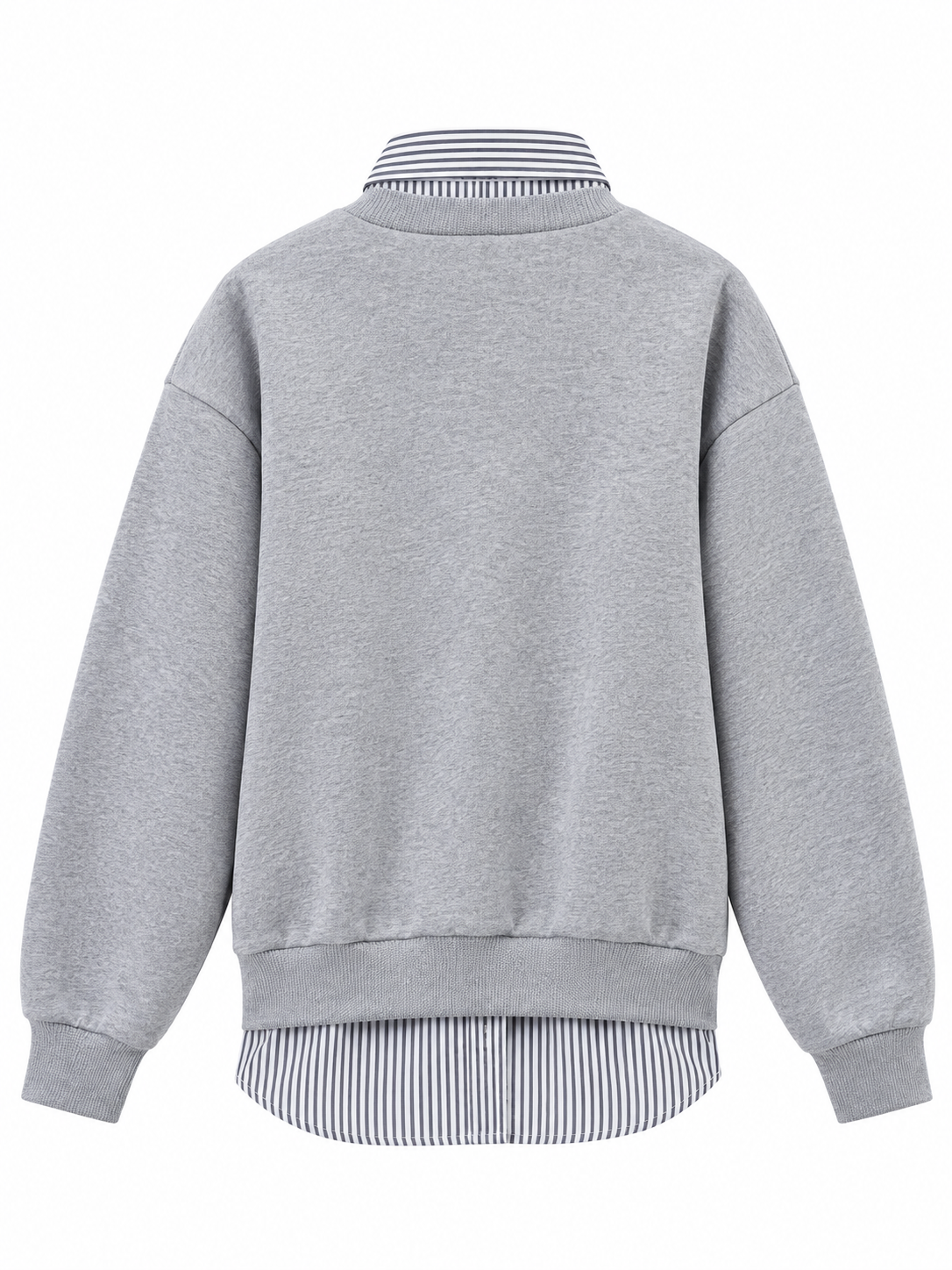 Men’s Warm Winters Light Gray Crew Neck Sweatshirt with Striped Collar For Office & Holidays