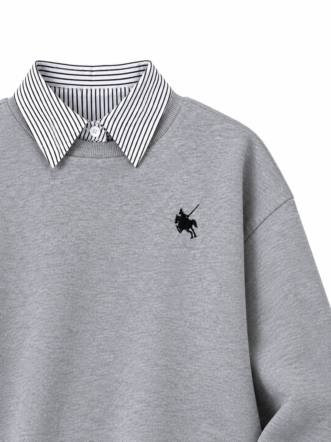Men’s Warm Winters Light Gray Crew Neck Sweatshirt with Striped Collar For Office & Holidays