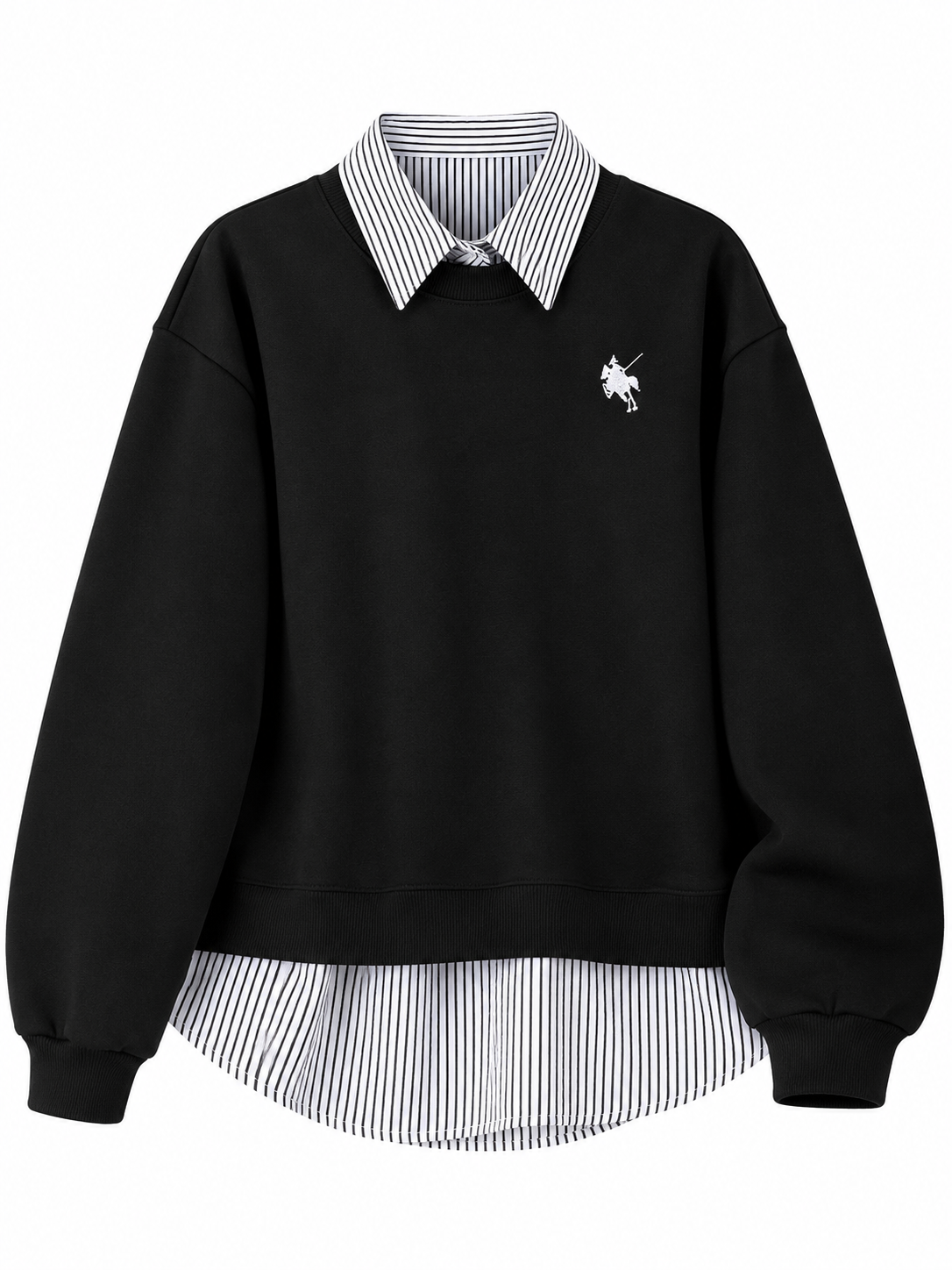 Men’s Warm Winters Light Gray Crew Neck Sweatshirt with Striped Collar For Office & Holidays