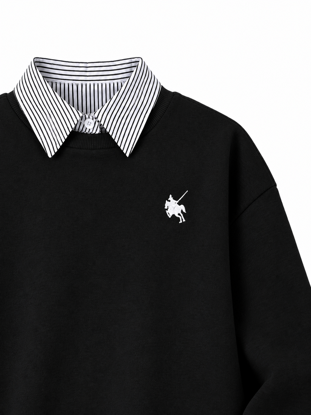 Men’s Warm Winters Light Gray Crew Neck Sweatshirt with Striped Collar For Office & Holidays