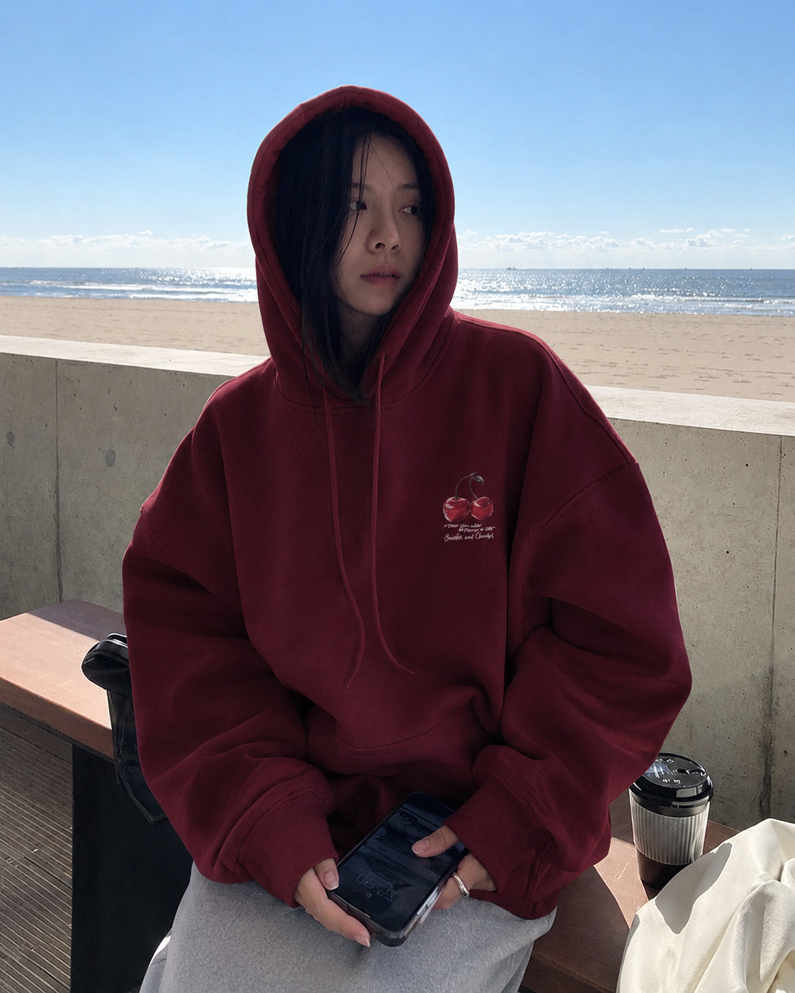 Red White Women’s Cherry Graphic Oversized Hoodie For Travelling Everyday Outings