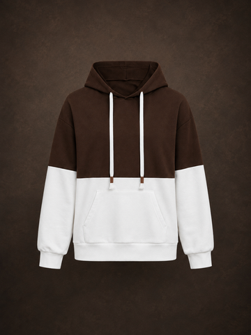 Warm Brown White Block Pullover Hoodie Everyday Wear