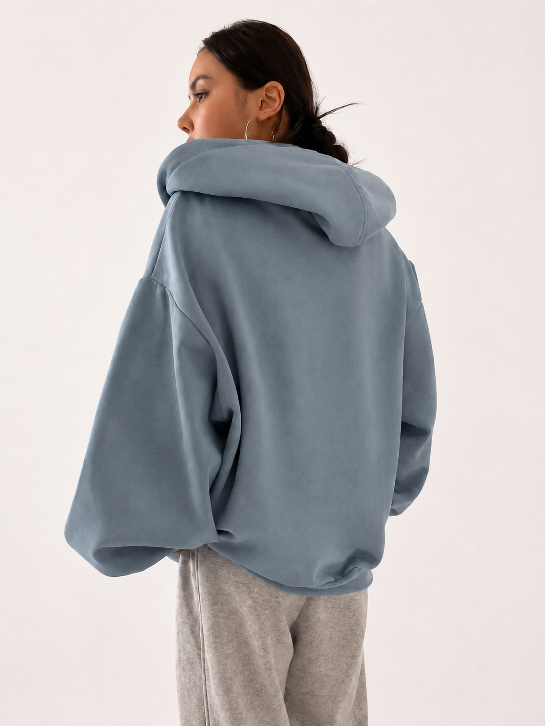 Women’s Charcoal Gray  Blue Oversized Zip Up Hoodie Jacket With Hood Winters