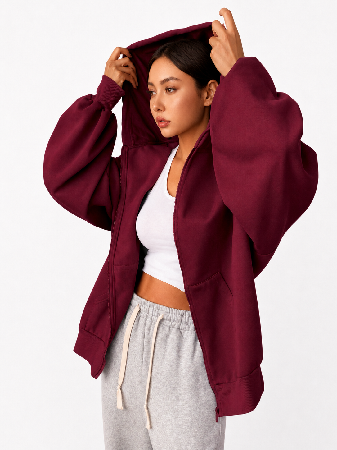 Women’s Charcoal Gray  Blue Oversized Zip Up Hoodie Jacket With Hood Winters