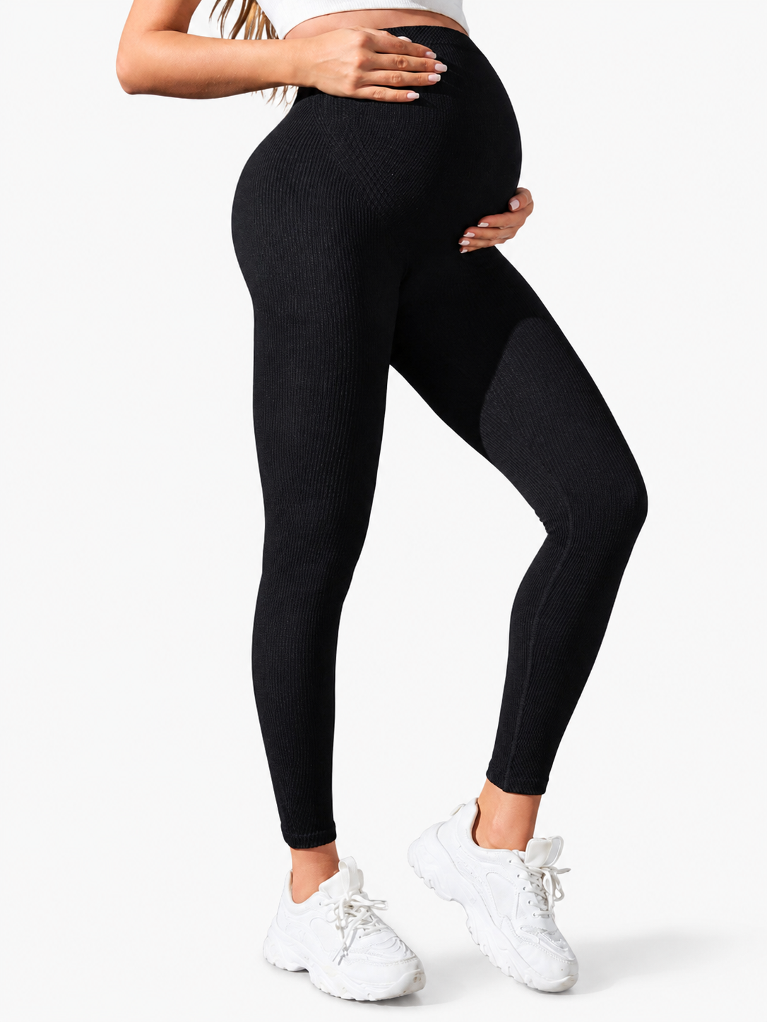 Women's Navy Blue Maternity Leggings with High Waist Stretch Design Comfortable Casual Wear
