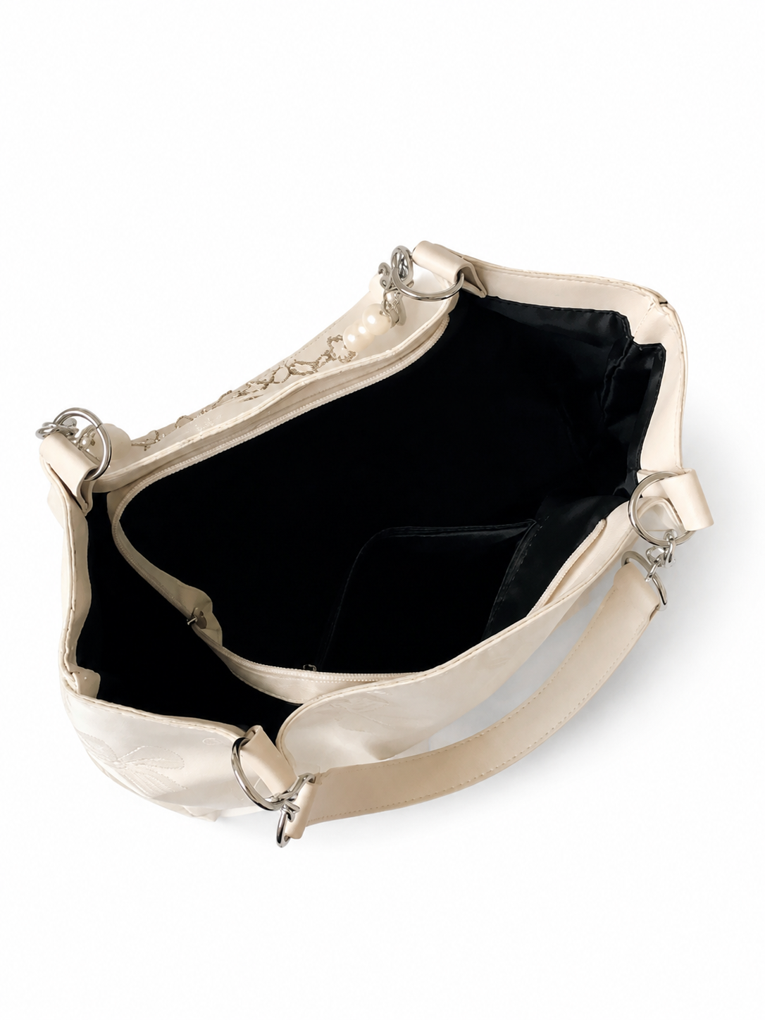 Elegant Floral Print Tote Bag for Women with Pearl Chain Large Capacity Shoulder Handbag