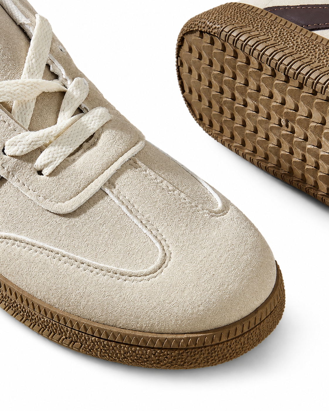 Women's Casual Retro Suede Sneakers  Beige & Brown Lace Up Gum Sole Shoes
