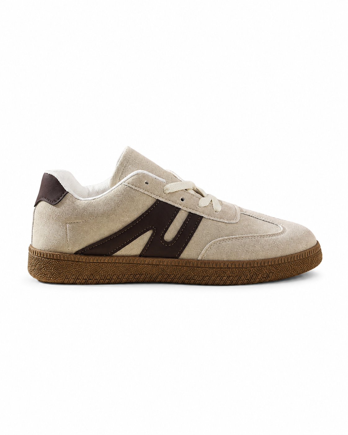 Women's Casual Retro Suede Sneakers  Beige & Brown Lace Up Gum Sole Shoes