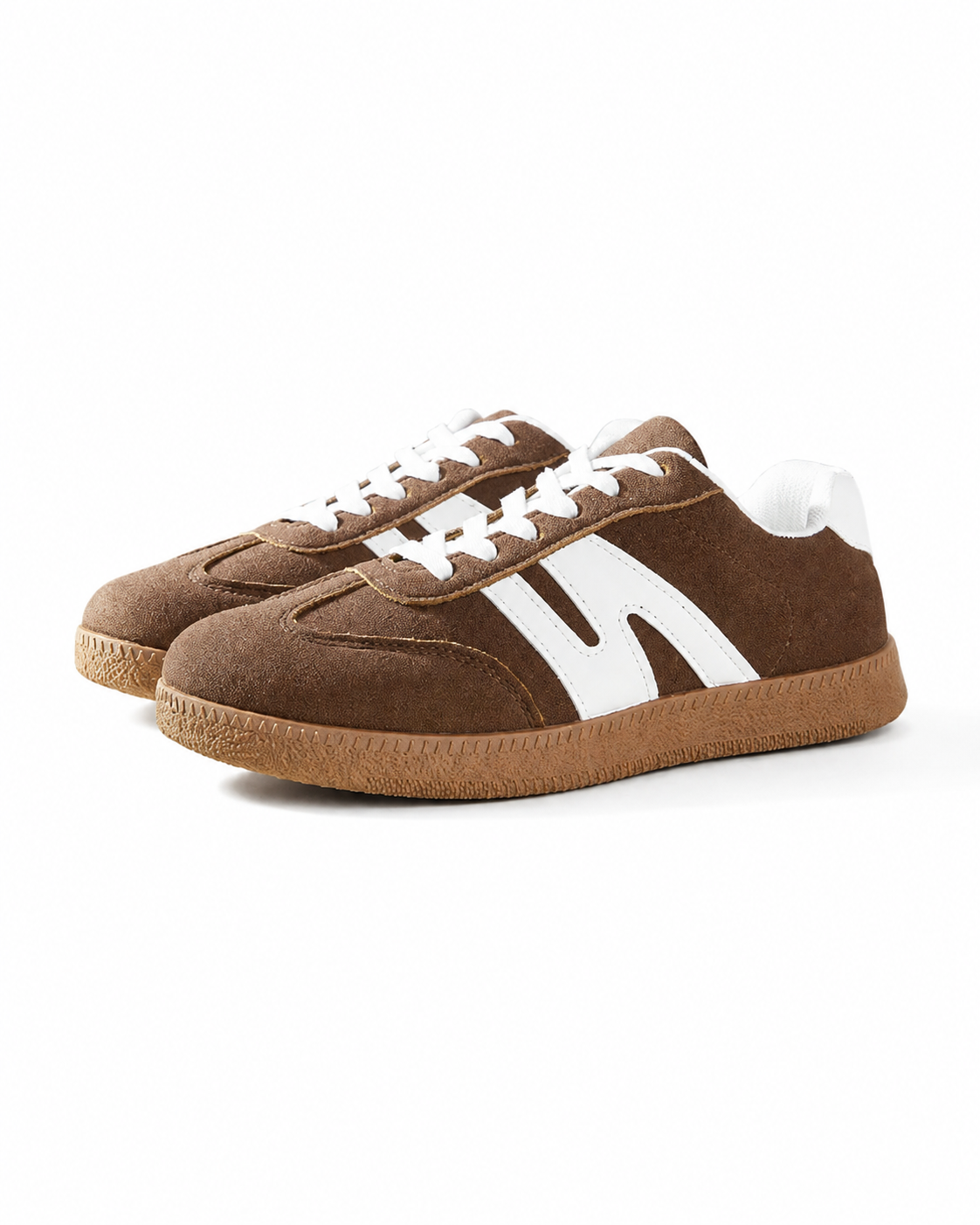 Women's Casual Retro Suede Sneakers  Beige & Brown Lace Up Gum Sole Shoes