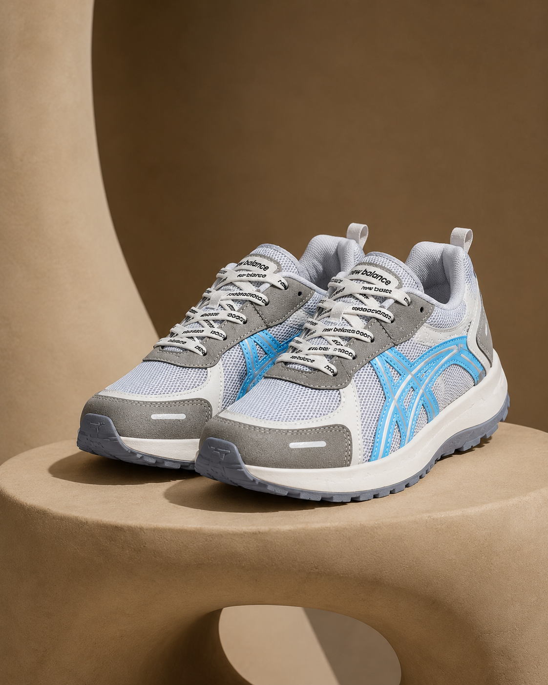 Women's Lightweight Mesh Running Sneakers Breathable Lace Up Athletic Walking Shoes White, Grey & Sky Blue