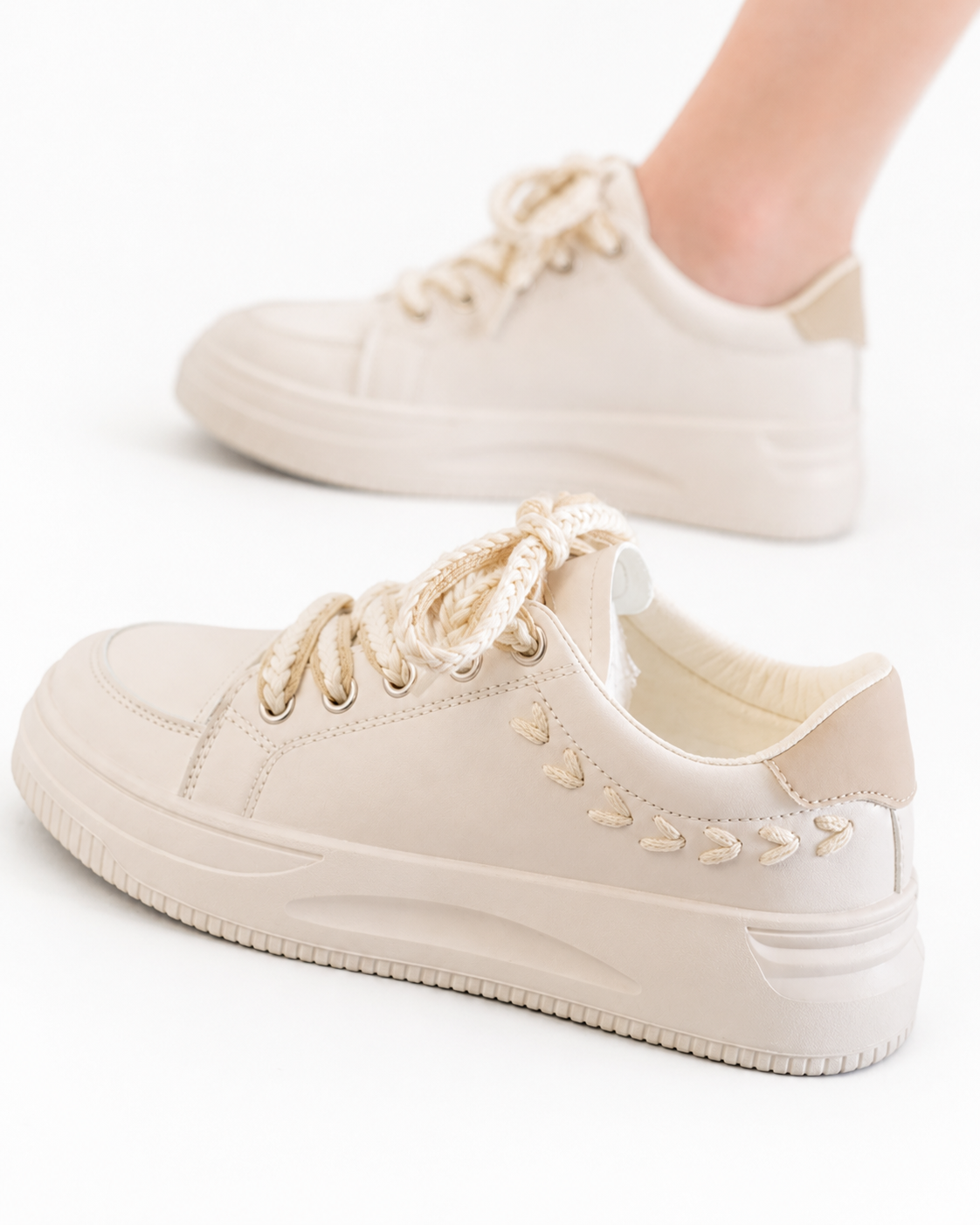 White & Blue Platform Sneakers for Women Casual Lace-Up Fashion Shoes