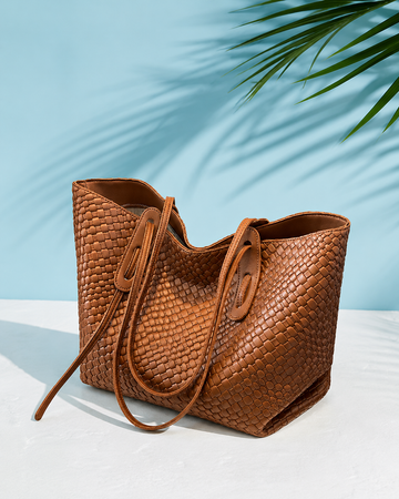 Large Woven Tote Bag for Women Faux Leather Shoulder Handbag Brown Black Khaki