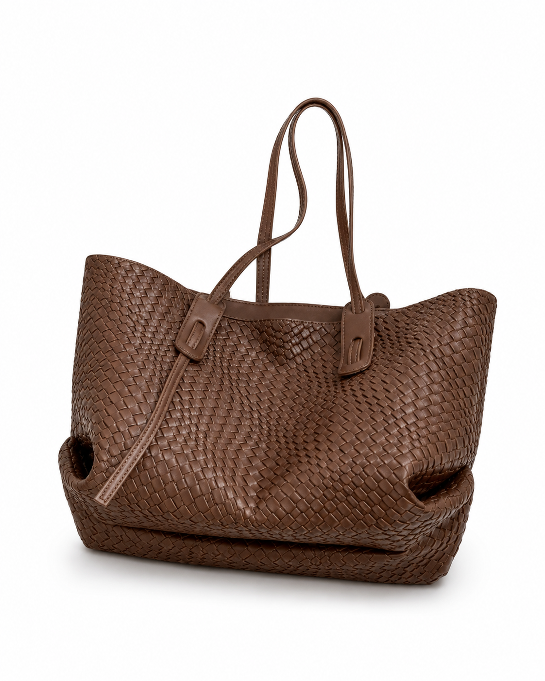 Large Woven Tote Bag for Women Faux Leather Shoulder Handbag Brown Black Khaki