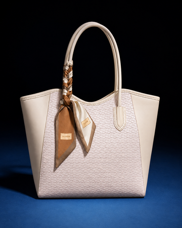 Women’s Elegant Woven Shoulder White Red Black Tote Bag with Scarf Detail