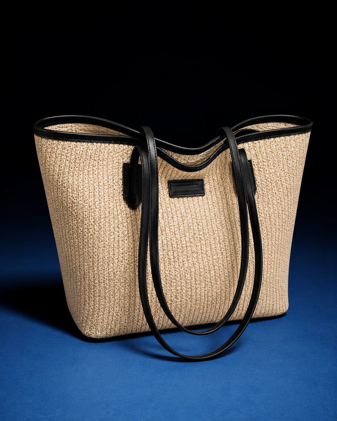 Multicolor Woven Straw Tote Bag With Leather Handles Large Shoulder Handbag for Women