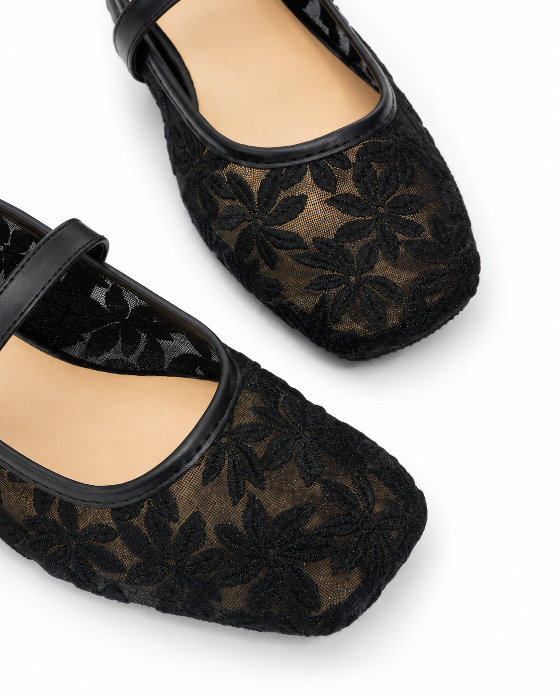 Women's Floral Mesh Mary Jane Flats Elegant Buckle Strap Casual Shoes