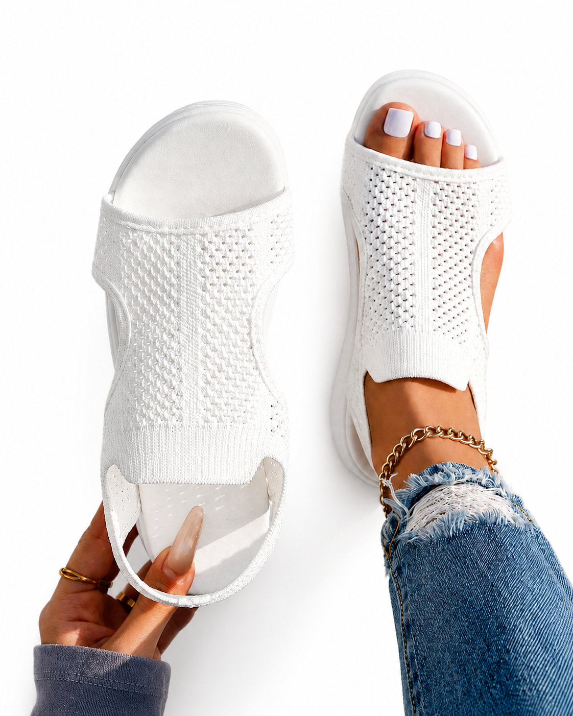 Women's Orthopdic Knit Peep Toe Slip On Wedge Sandals For Swollen Feet