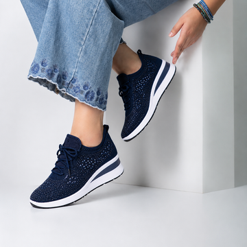 Women's Rhinestone Orthopedic Platform Sneakers Lightweight Lace Up Fashion Walking Shoes