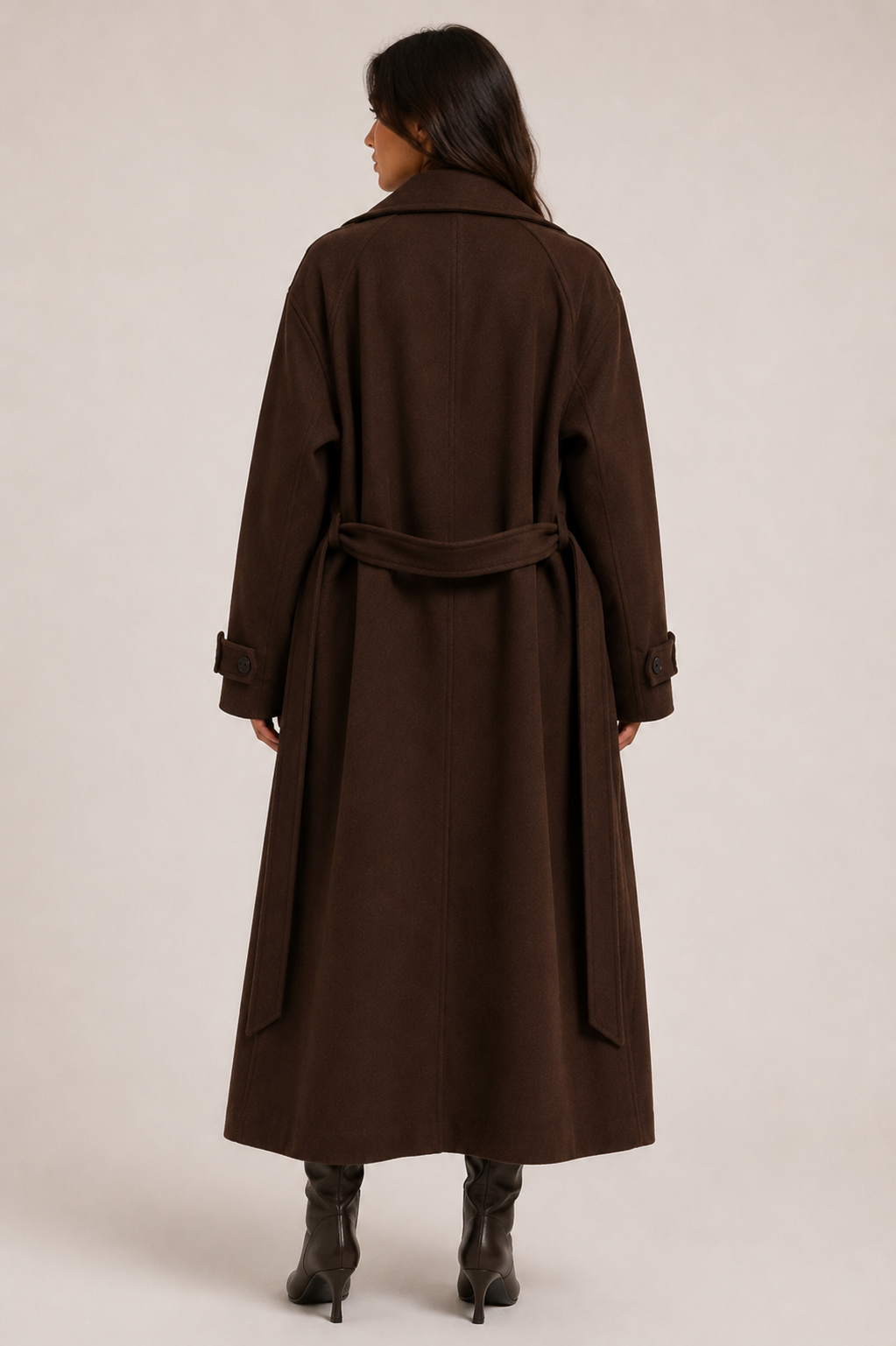 Women's Oversized Wool Blend Belted Long Overcoat Elegant Winter Autumn Trench Coat with Lapel Collar, Long Sleeve Casual Office Jacket