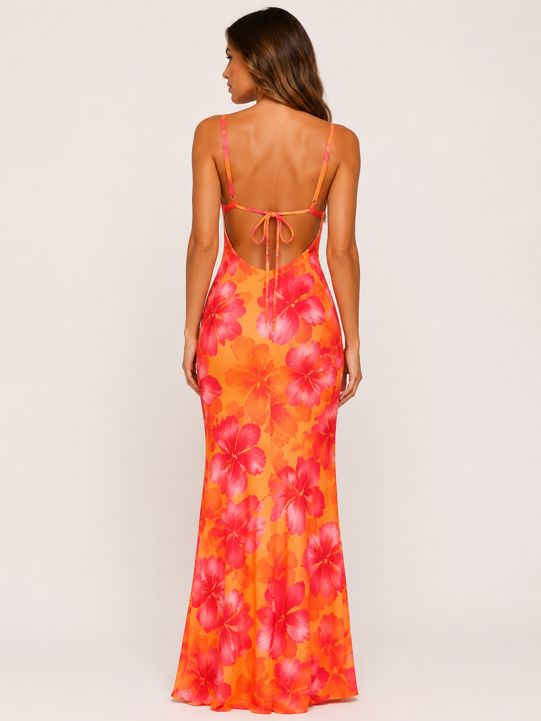 Spaghetti Strap Lace Up Bodycon Maxi Dress Women's Vacation Print Holidays Dress
