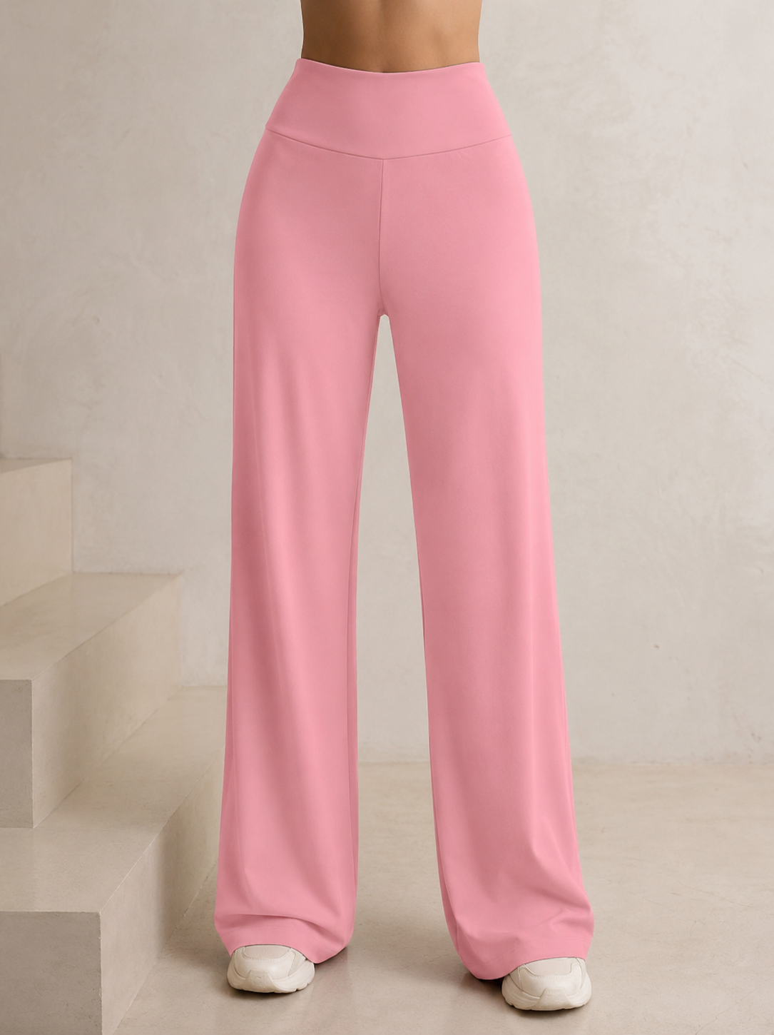 High Waist Straight Stretch Pants – Women's Casual Solid Color Trousers