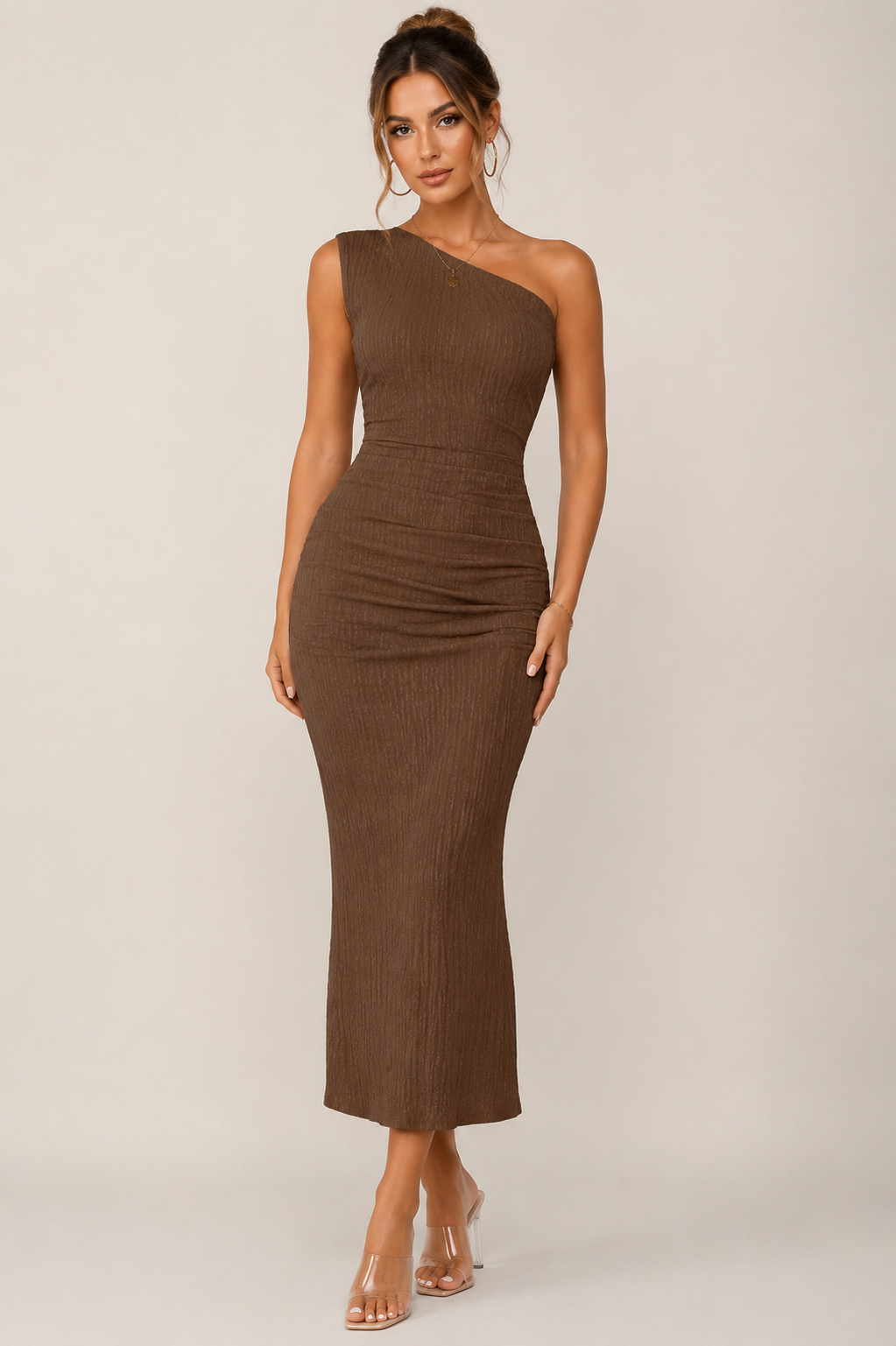 Women's Elegant One Shoulder Ruffle Maxi Dress Sleeveless Flowing Evening, Wedding Guest & Holiday Dress
