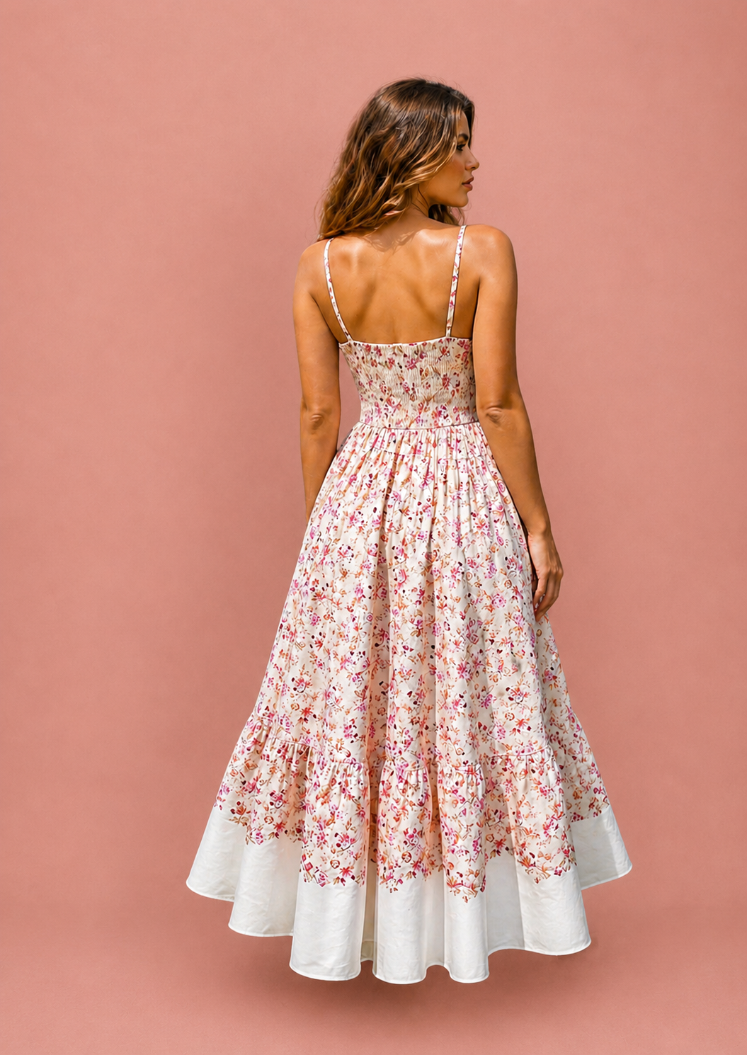 Women's Cottagecore White Embroidered Maxi Dress – Summer Strappy Tiered Floral Sundress