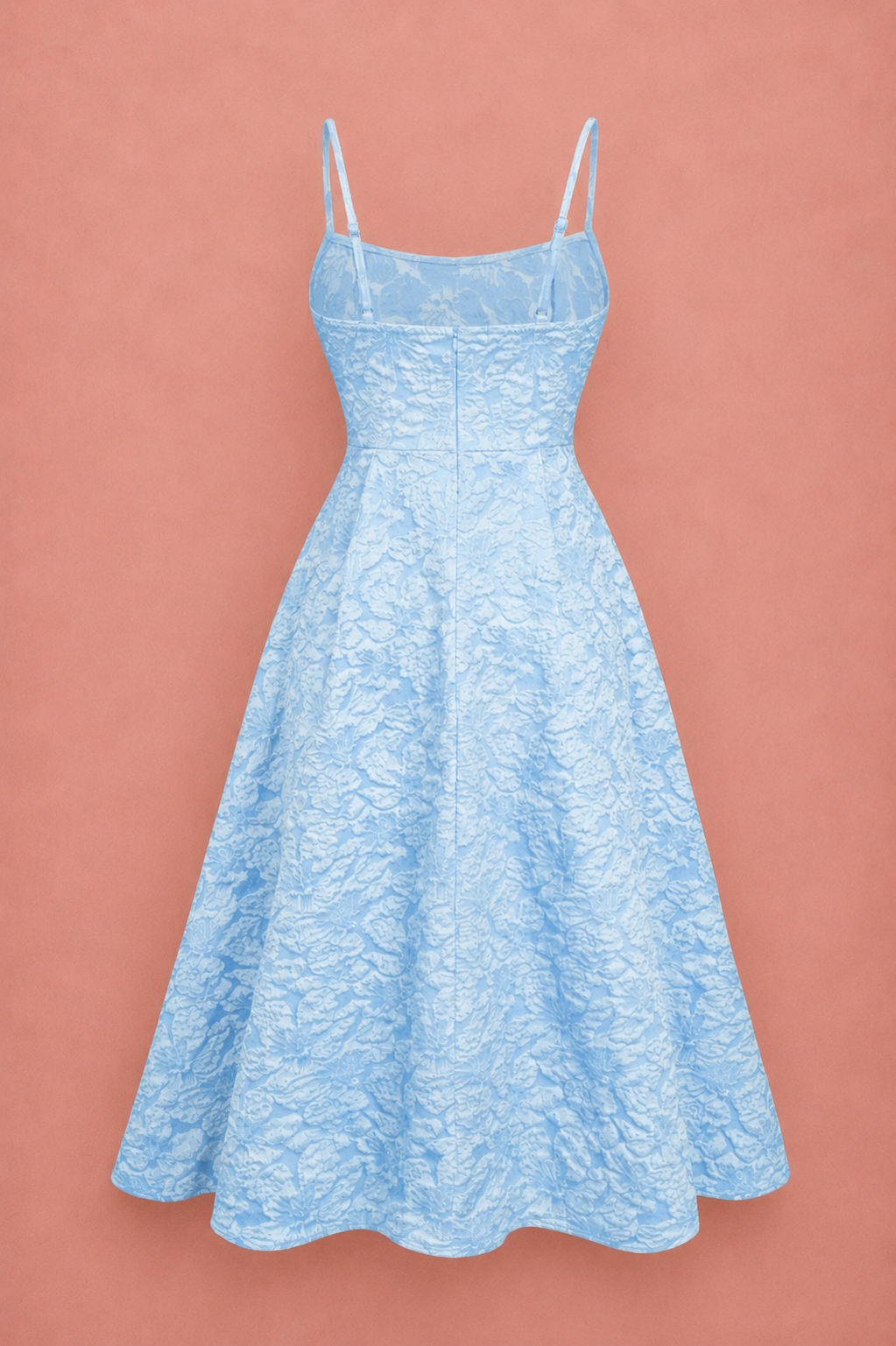 Blue Textured Midi Dress - Women's Elegant Sweetheart Neckline A-Line Summer Dress