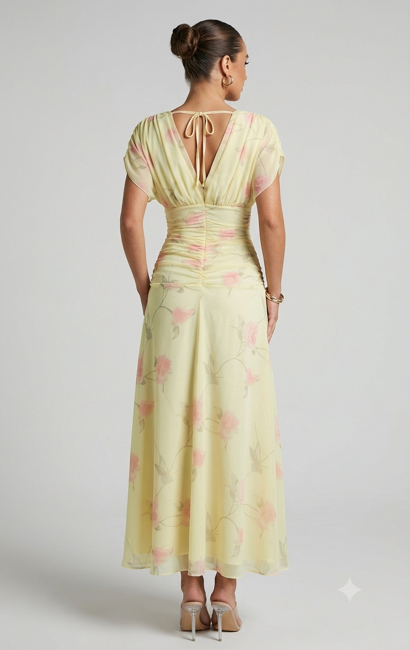 Women's Elegant Peony Floral Mesh Maxi Vacation Dress