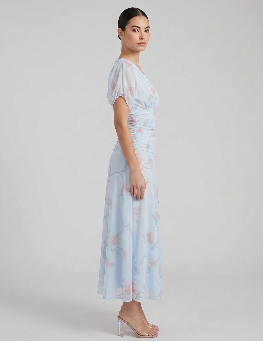 Women's Elegant Peony Floral Mesh Maxi Vacation Dress