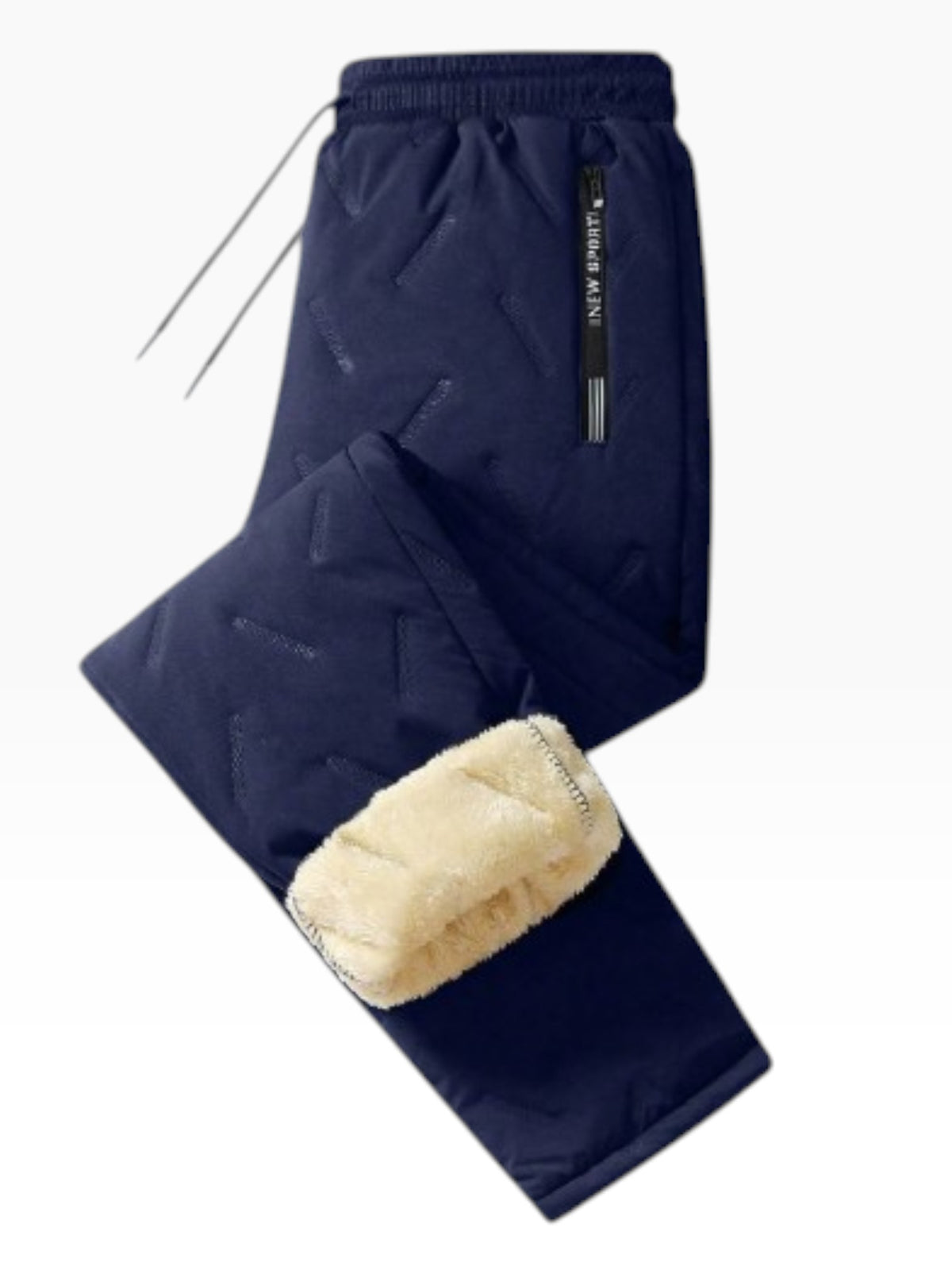 Men’s Navy Blue Warm Textured Casual Trousers  Drawstring Jogger Style