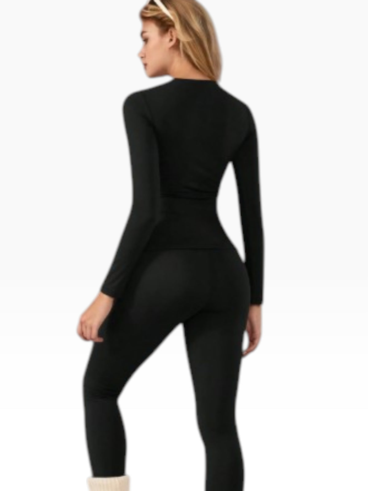 Women’s Warm Black Long sleeve Fitted Top & Leggings Set