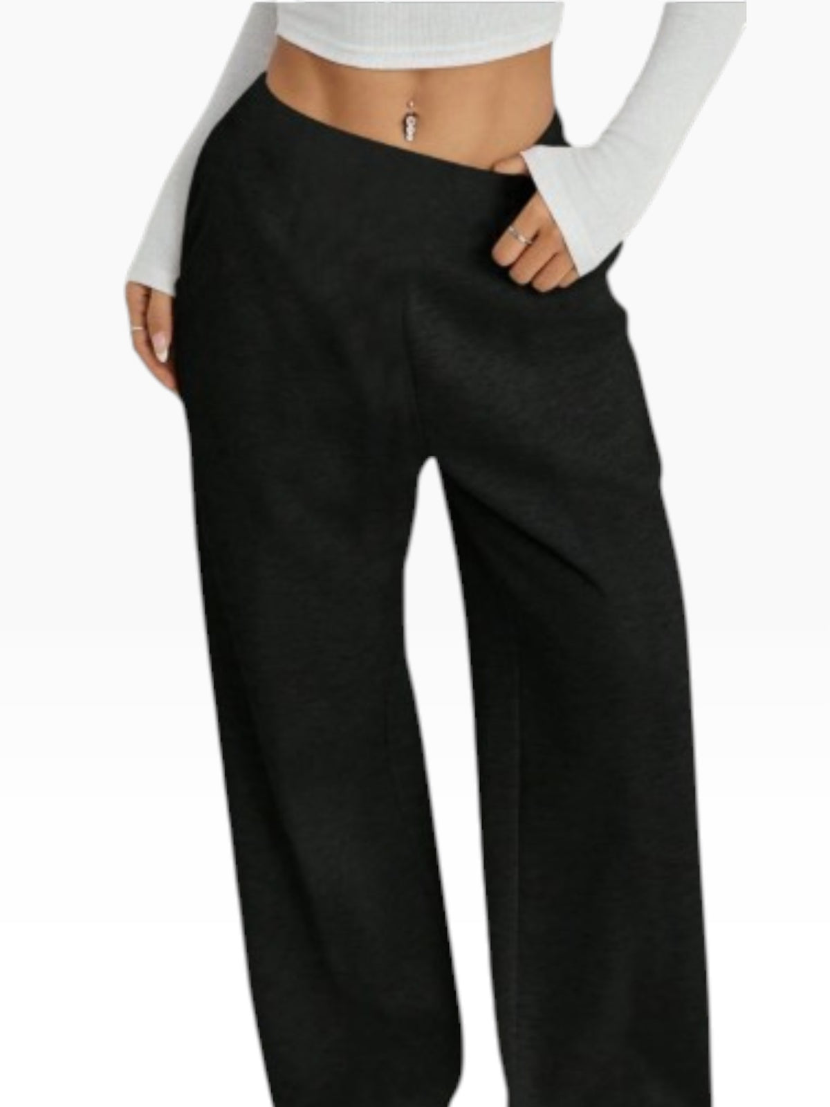 Women’s Black High-Waisted Wide-Leg Pants Casual Comfort Trousers