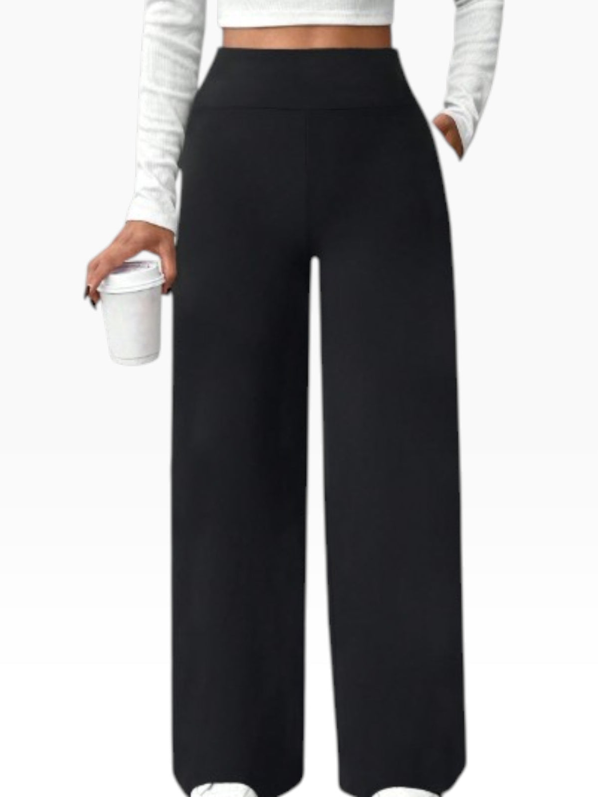 Women’s Black High-Waisted Wide-Leg Pants Casual Comfort Trousers